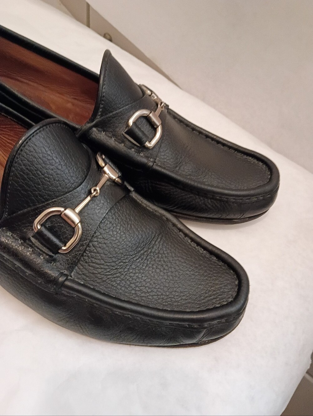 GUCCI MENS Iconic HORSEBIT Black  LOAFERS Pebble Luxury Leather UK7.5 Us 8 Fair